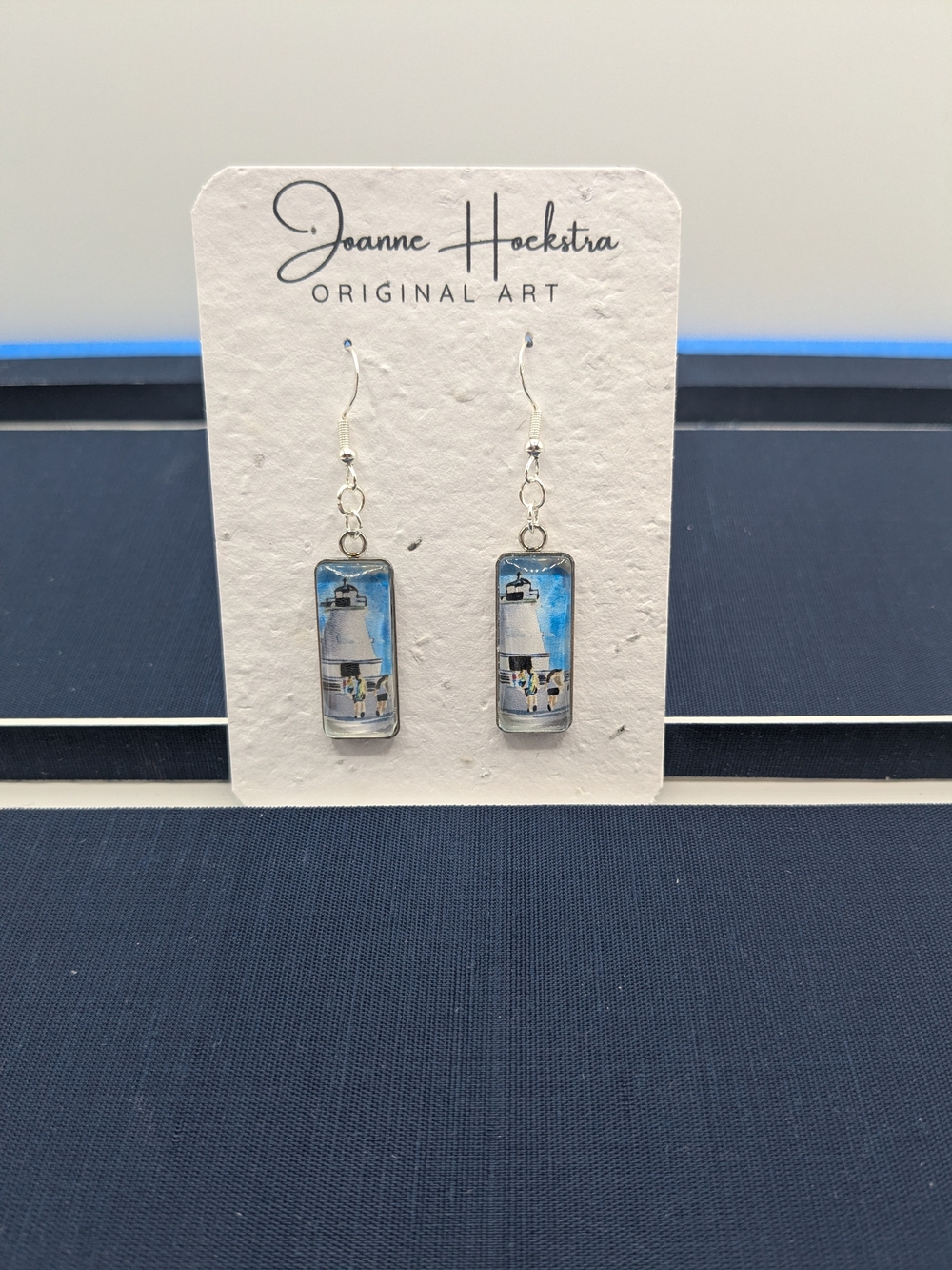 Lighthouse Art Drop Earrings in Blue and White
